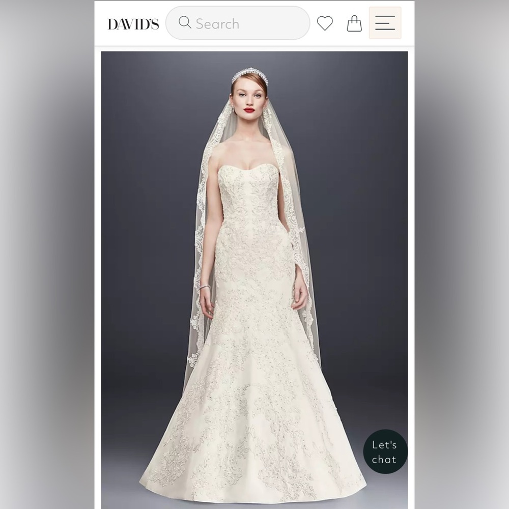 Oleg Cassini Satin Lace Strapless Mermaid Wedding Dress